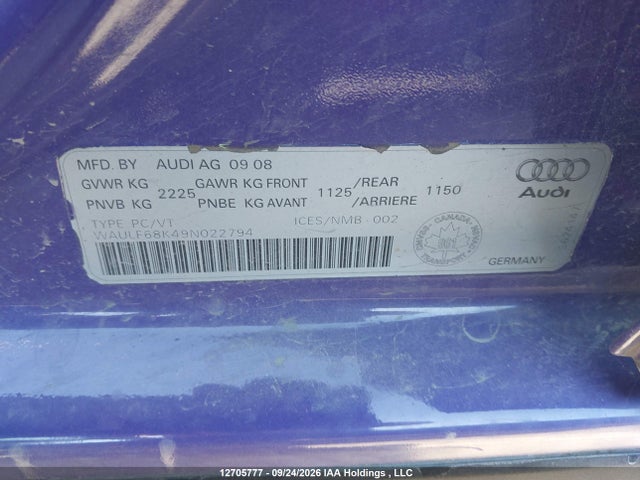 2009 Audi A4 2.0t Standard მანქანა იყიდება აუქციონზე, vin: WAULF68K49N022794, აუქციონის ნომერი: 12705777
