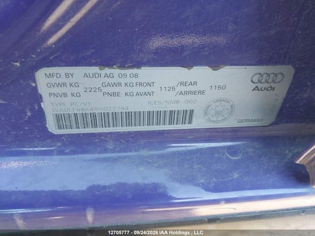 2009 Audi A4 2.0t Standard მანქანა იყიდება აუქციონზე, vin: WAULF68K49N022794, აუქციონის ნომერი: 12705777
