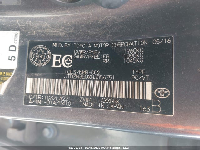 JTDZN3EUXHJ056751 Toyota PRIUS V
