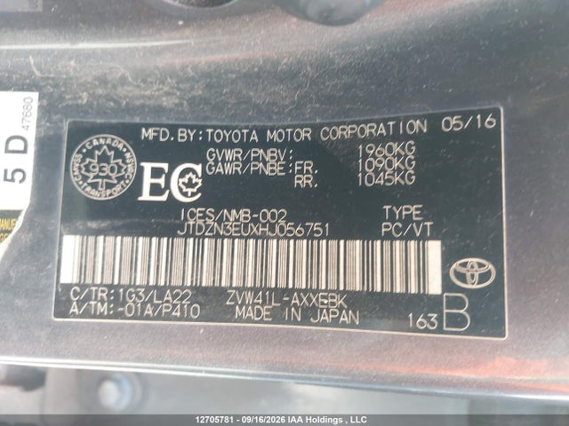 JTDZN3EUXHJ056751 Toyota PRIUS V