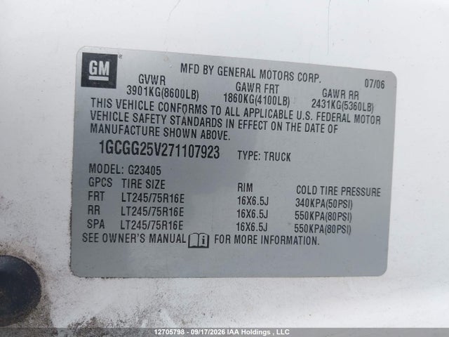 Aukcja sprzedaży 2007 Chevrolet Express, vin: 1GCGG25V271107923, numer aukcji: 12705798
