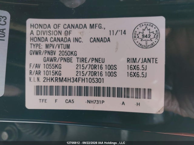 Honda CR-V LX 2015 2HKRM4H34FH105301 Image 9
