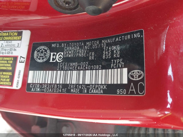 12705818 :رقم المزاد ، 2T1BU4EE4AC401082 vin ، 2010 Toyota Corolla Ce مزاد بيع