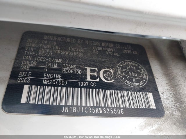 12705821 :رقم المزاد ، JN1BJ1CR5KW335506 vin ، 2019 Nissan Qashqai S/sl/sv مزاد بيع
