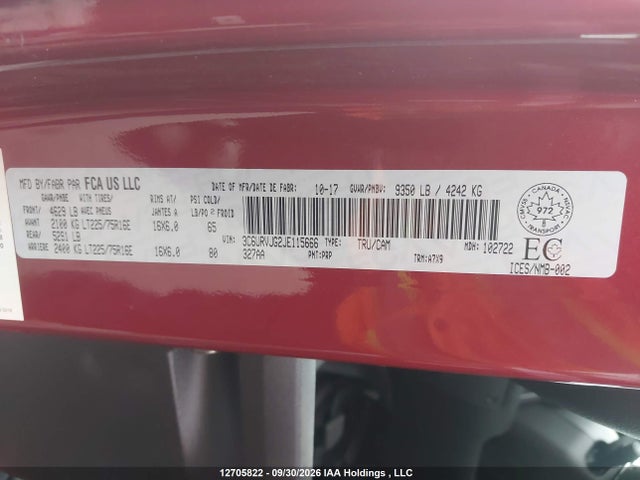 Aukcja sprzedaży 2018 Ram Promaster 3500 High Roof, vin: 3C6URVJG2JE115666, numer aukcji: 12705822