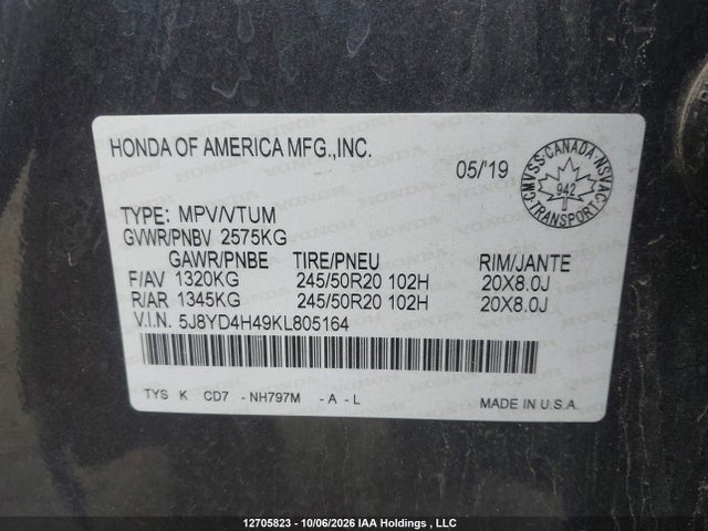 Acura Mdx Tech 2019 5J8YD4H49KL805164 Image 9