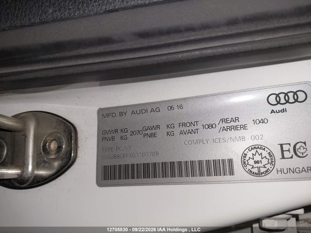 Aukcja sprzedaży 2016 Audi A3 Quattro, vin: WAUB8GFFXG1107709, numer aukcji: 12705830