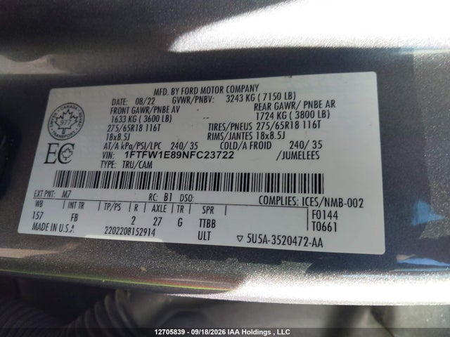 Ford F150 Supercrew 2022 1FTFW1E89NFC23722 Image 19