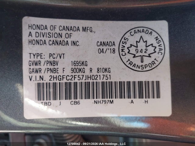 Продаж на аукціоні авто 2018 Honda Civic Lx, vin: 2HGFC2F57JH021751, номер лоту: 12705842