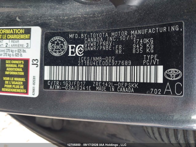 Продажа на аукционе авто 2013 Toyota Corolla S, vin: 2T1BU4EE0DC977689, номер лота: 12705850
