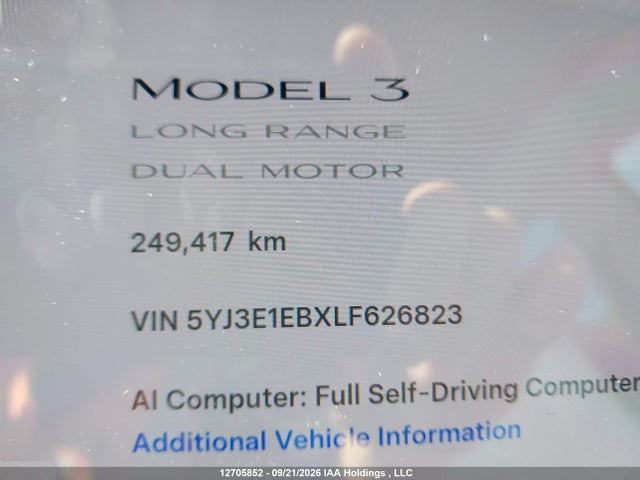 Aukcja sprzedaży 2020 Tesla Model 3, vin: 5YJ3E1EBXLF626823, numer aukcji: 12705852