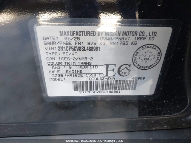 Aukcja sprzedaży 2025 Nissan Kicks Play Sv, vin: 3N1CP5CV8SL488961, numer aukcji: 12705853