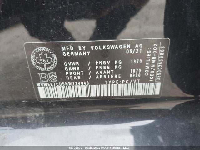 Aukcja sprzedaży 2022 Volkswagen Gti Autobahn, vin: WVW587CD5NW124646, numer aukcji: 12705870