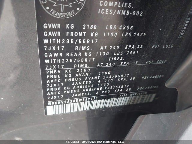 Продаж на аукціоні авто 2013 Volkswagen Tiguan S/se/sel, vin: WVGHV3AX8DW582171, номер лоту: 12705883