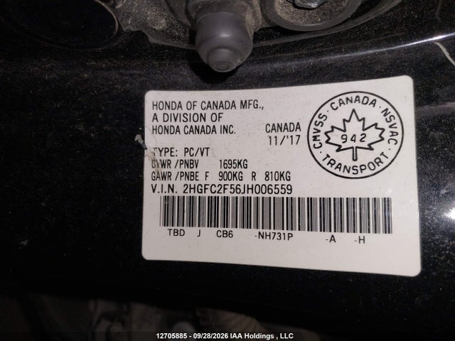 Honda Civic Lx 2018 2HGFC2F56JH006559 Image 9