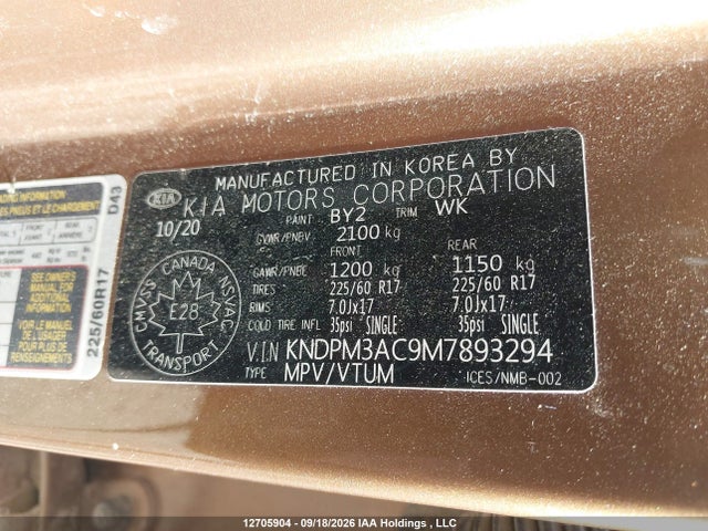 Aukcja sprzedaży 2021 Kia Sportage Lx, vin: KNDPM3AC9M7893294, numer aukcji: 12705904