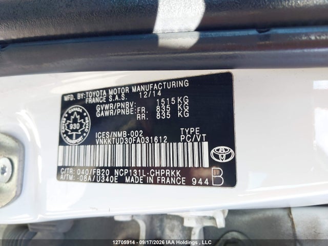 Продажа на аукционе авто 2015 Toyota Yaris Le, vin: VNKKTUD30FA031612, номер лота: 12705914