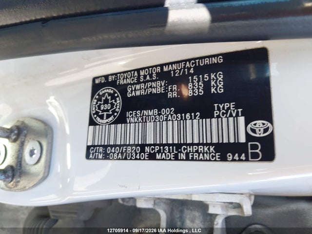 Продажа на аукционе авто 2015 Toyota Yaris Le, vin: VNKKTUD30FA031612, номер лота: 12705914