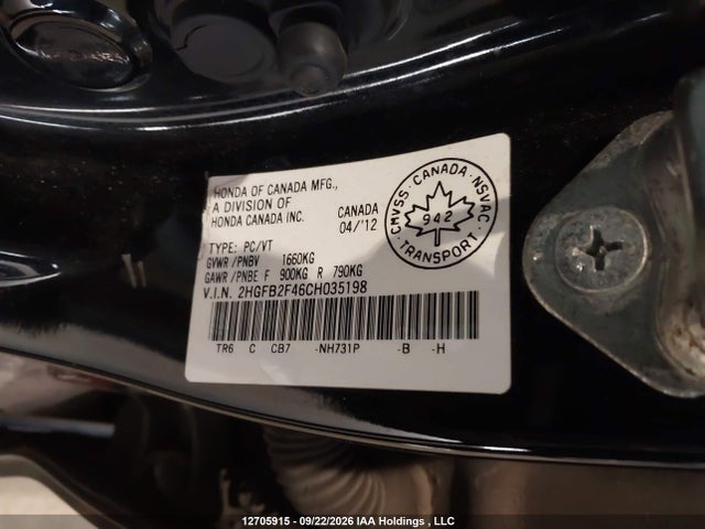 2012 Honda Civic Lx მანქანა იყიდება აუქციონზე, vin: 2HGFB2F46CH035198, აუქციონის ნომერი: 12705915