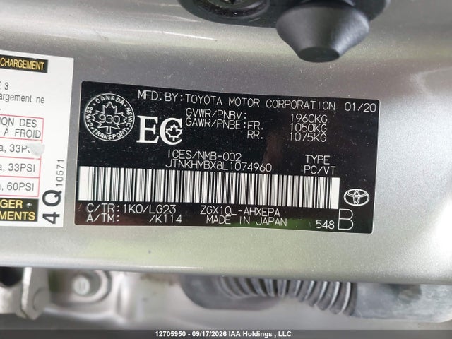 12705950 :رقم المزاد ، JTNKHMBX8L1074960 vin ، 2020 Toyota C-hr Limited مزاد بيع
