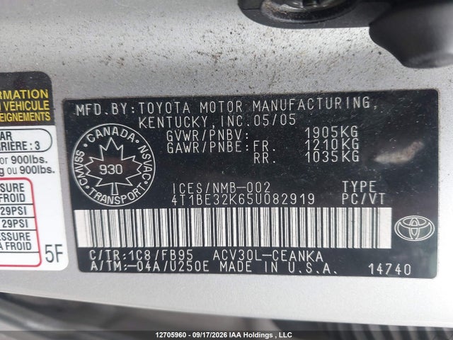 Aukcja sprzedaży 2005 Toyota Camry, vin: 4T1BE32K65U082919, numer aukcji: 12705960