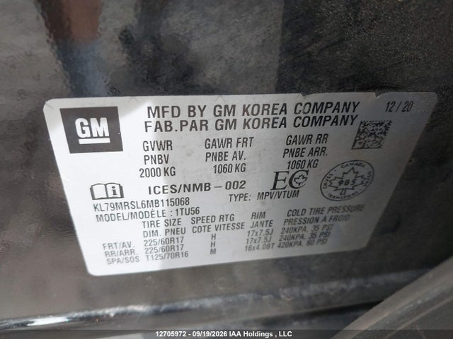 12705972 :رقم المزاد ، KL79MRSL6MB115068 vin ، 2021 Chevrolet Trailblazer Lt مزاد بيع