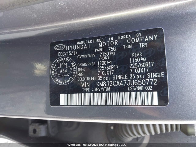 Продажа на аукционе авто 2018 Hyundai Tucson Limited/sport And Eco/se, vin: KM8J3CA47JU650772, номер лота: 12705988