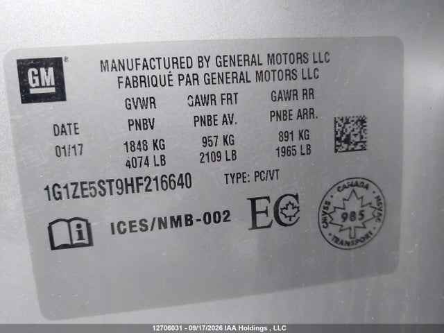 Chevrolet MALIBU LT 2017 1G1ZE5ST9HF216640 Image 9