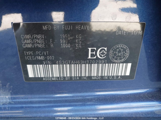 Aukcja sprzedaży 2017 Subaru Impreza Premium Plus, vin: 4S3GTAH63H3702991, numer aukcji: 12706045