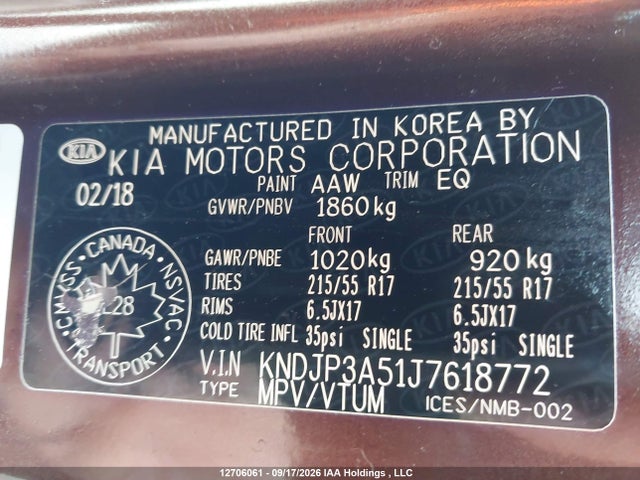 2018 Kia Soul Ex/ex Premium/ex Tech/ex+ მანქანა იყიდება აუქციონზე, vin: KNDJP3A51J7618772, აუქციონის ნომერი: 12706061