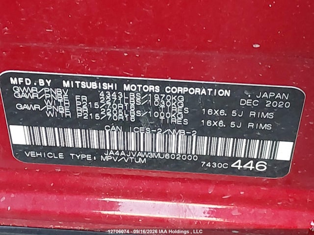 JA4AJVAW3MU602000 Mitsubishi Rvr Se/sel/le/gt