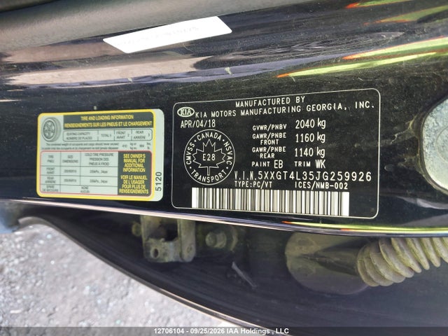 12706104 :رقم المزاد ، 5XXGT4L35JG259926 vin ، 2018 Kia Optima Lx/lx+ مزاد بيع