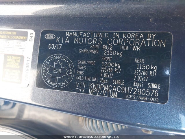 2017 Kia Sportage Lx მანქანა იყიდება აუქციონზე, vin: KNDPMCAC9H7290576, აუქციონის ნომერი: 12706111