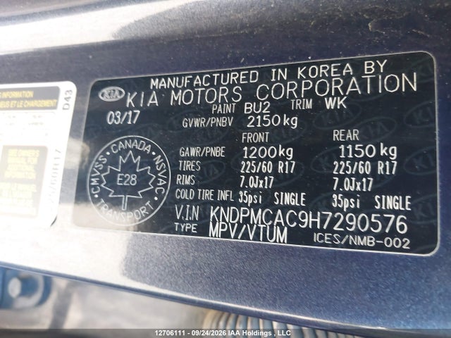 2017 Kia Sportage Lx მანქანა იყიდება აუქციონზე, vin: KNDPMCAC9H7290576, აუქციონის ნომერი: 12706111