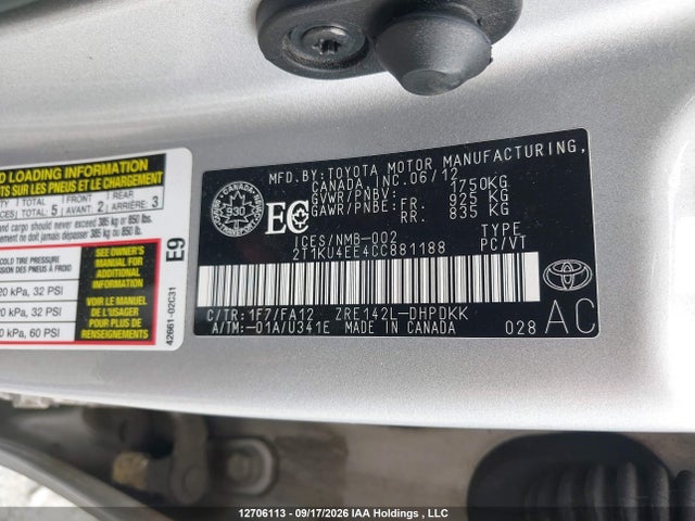 2012 Toyota Matrix Wagon მანქანა იყიდება აუქციონზე, vin: 2T1KU4EE4CC881188, აუქციონის ნომერი: 12706113