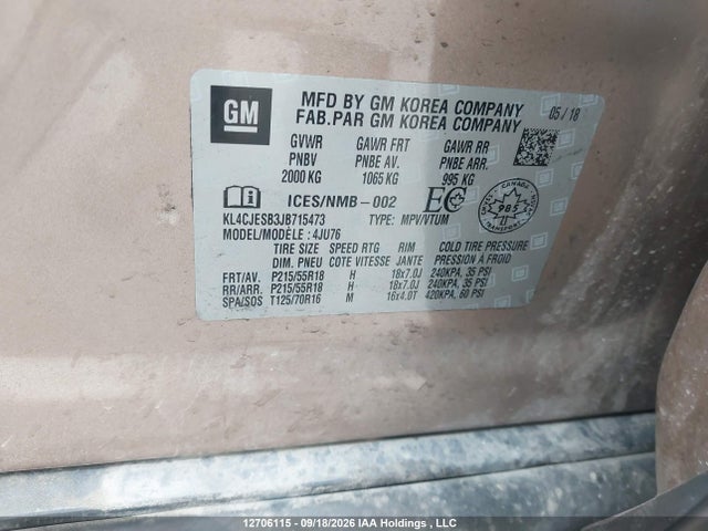 2018 Buick Encore Preferred მანქანა იყიდება აუქციონზე, vin: KL4CJESB3JB715473, აუქციონის ნომერი: 12706115