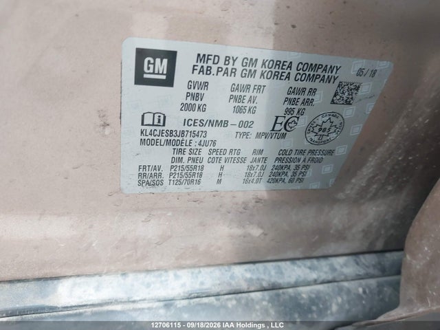2018 Buick Encore Preferred მანქანა იყიდება აუქციონზე, vin: KL4CJESB3JB715473, აუქციონის ნომერი: 12706115