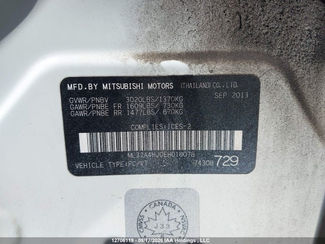 12706119 :رقم المزاد ، ML32A4HJ0EH010078 vin ، 2014 Mitsubishi Mirage مزاد بيع