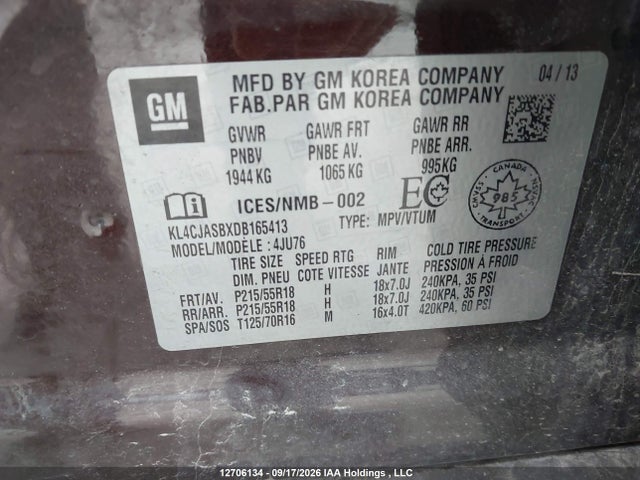 Aukcja sprzedaży 2013 Buick Encore, vin: KL4CJASBXDB165413, numer aukcji: 12706134