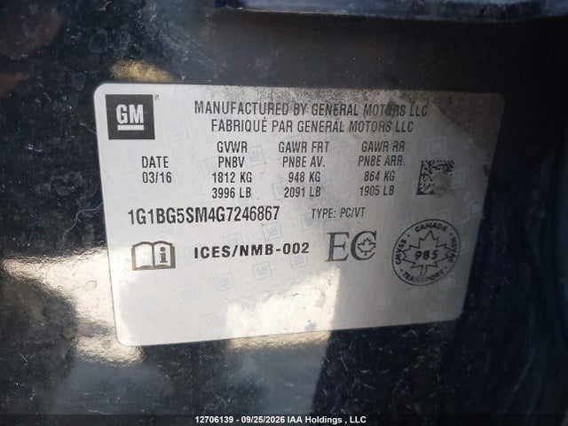 Продаж на аукціоні авто 2016 Chevrolet Cruze Premier Auto, vin: 1G1BG5SM4G7246867, номер лоту: 12706139