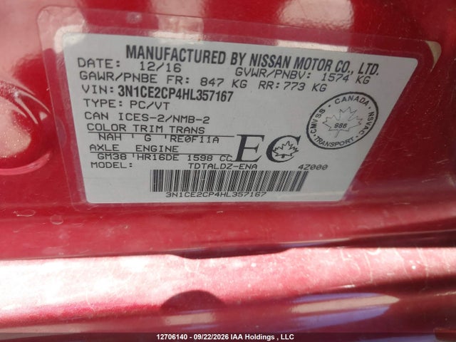 Nissan VERSA NOTE 2017 3N1CE2CP4HL357167 Image 9