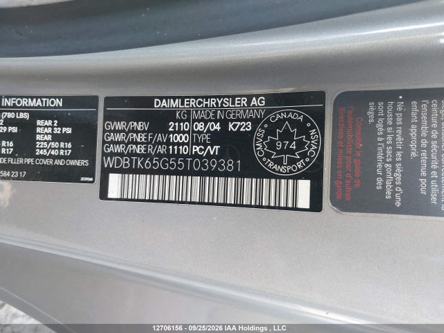 Продаж на аукціоні авто 2005 Mercedes-benz Clk 320, vin: WDBTK65G55T039381, номер лоту: 12706156