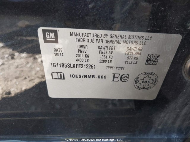 Aukcja sprzedaży 2015 Chevrolet Malibu Ls, vin: 1G11B5SLXFF212261, numer aukcji: 12706190