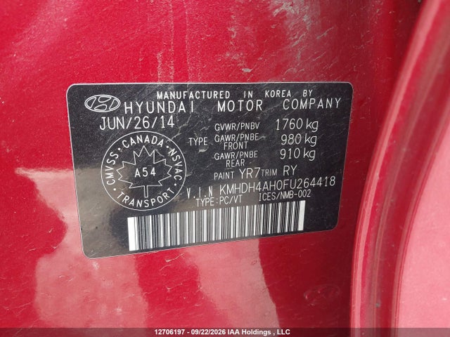 12706197 :رقم المزاد ، KMHDH4AH0FU264418 vin ، 2015 Hyundai Elantra Gls مزاد بيع