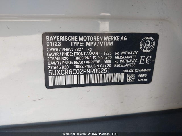 12706209 :رقم المزاد ، 5UXCR6C02P9R09251 vin ، 2023 Bmw X5 Xdrive40i مزاد بيع