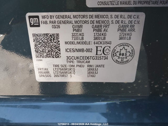 2026 Chevrolet Silverado 1500 მანქანა იყიდება აუქციონზე, vin: 3GCUKCED6TG315734, აუქციონის ნომერი: 12706213