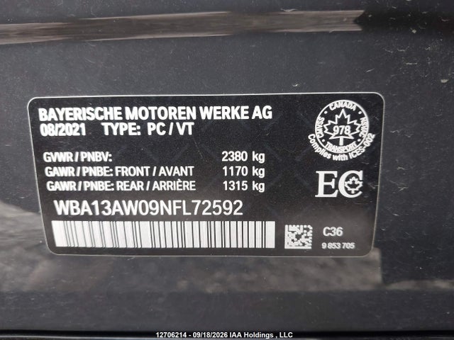 2022 Bmw M440xi Gran Coupe მანქანა იყიდება აუქციონზე, vin: WBA13AW09NFL72592, აუქციონის ნომერი: 12706214