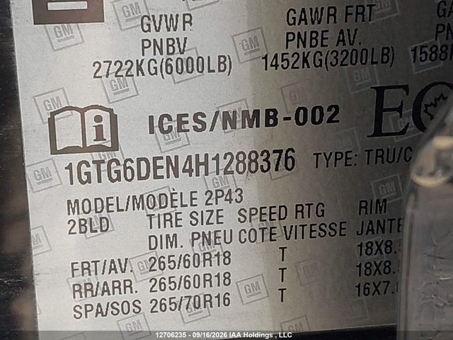 Продаж на аукціоні авто 2017 Gmc Canyon Slt, vin: 1GTG6DEN4H1288376, номер лоту: 12706235