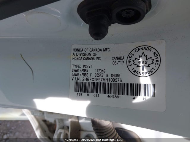 Honda Civic Touring 2017 2HGFC1F97HH109576 Image 9