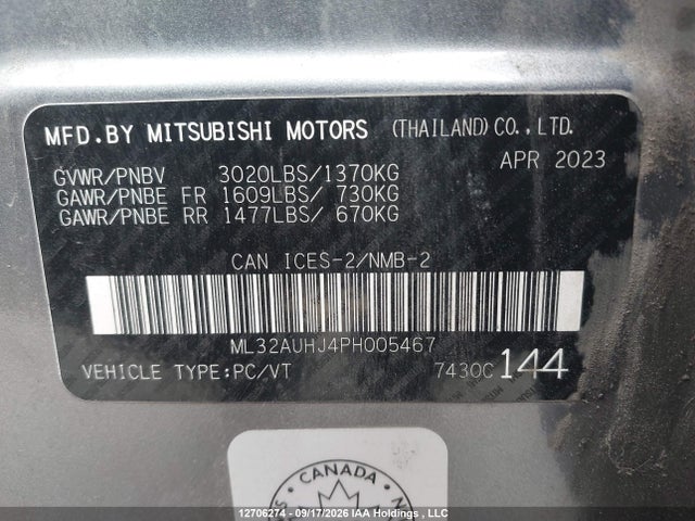 Продажа на аукционе авто 2023 Mitsubishi Mirage Es/se, vin: ML32AUHJ4PH005467, номер лота: 12706274
